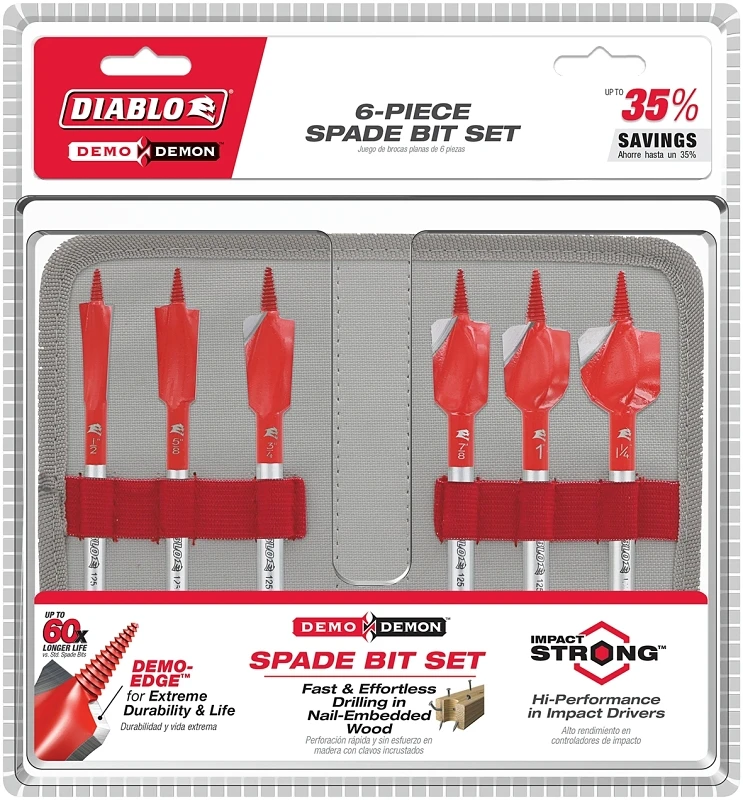 Demo Demon 6-piece Spade Bit Set For Nail-embedded Wood, 1/2 To 1-1/4 In.