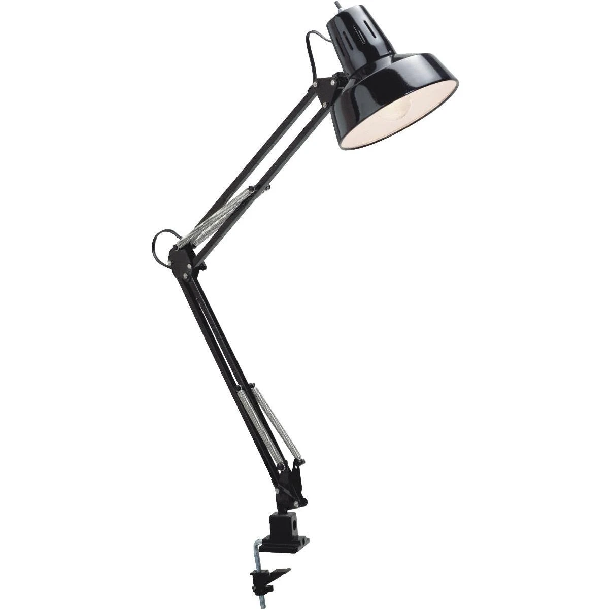Black Clamp-on Drafting Desk Lamp With Flexible Swing Arm And Metal Shade