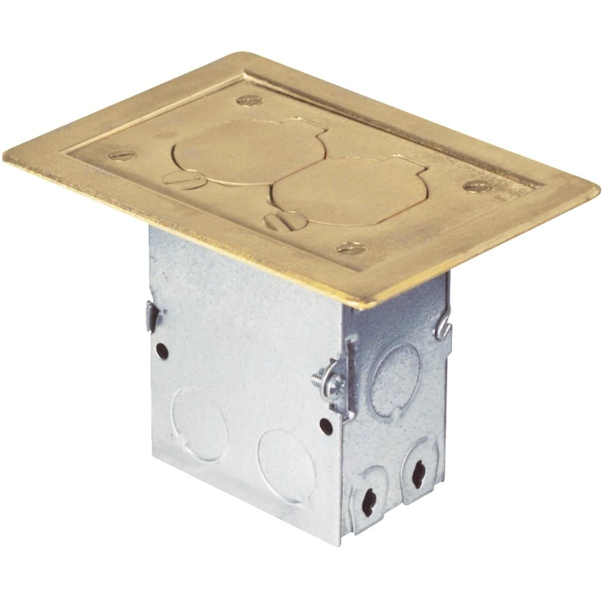 Brass Floor Box Assembly With Duplex Receptacle, 15a/125v, 18 Cu In Capacity
