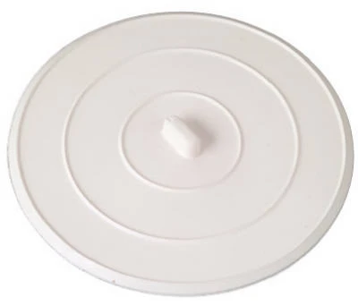 Flat Suction Sink Stopper, 4-1/2 In., Rubber, White, Fits Most Drains