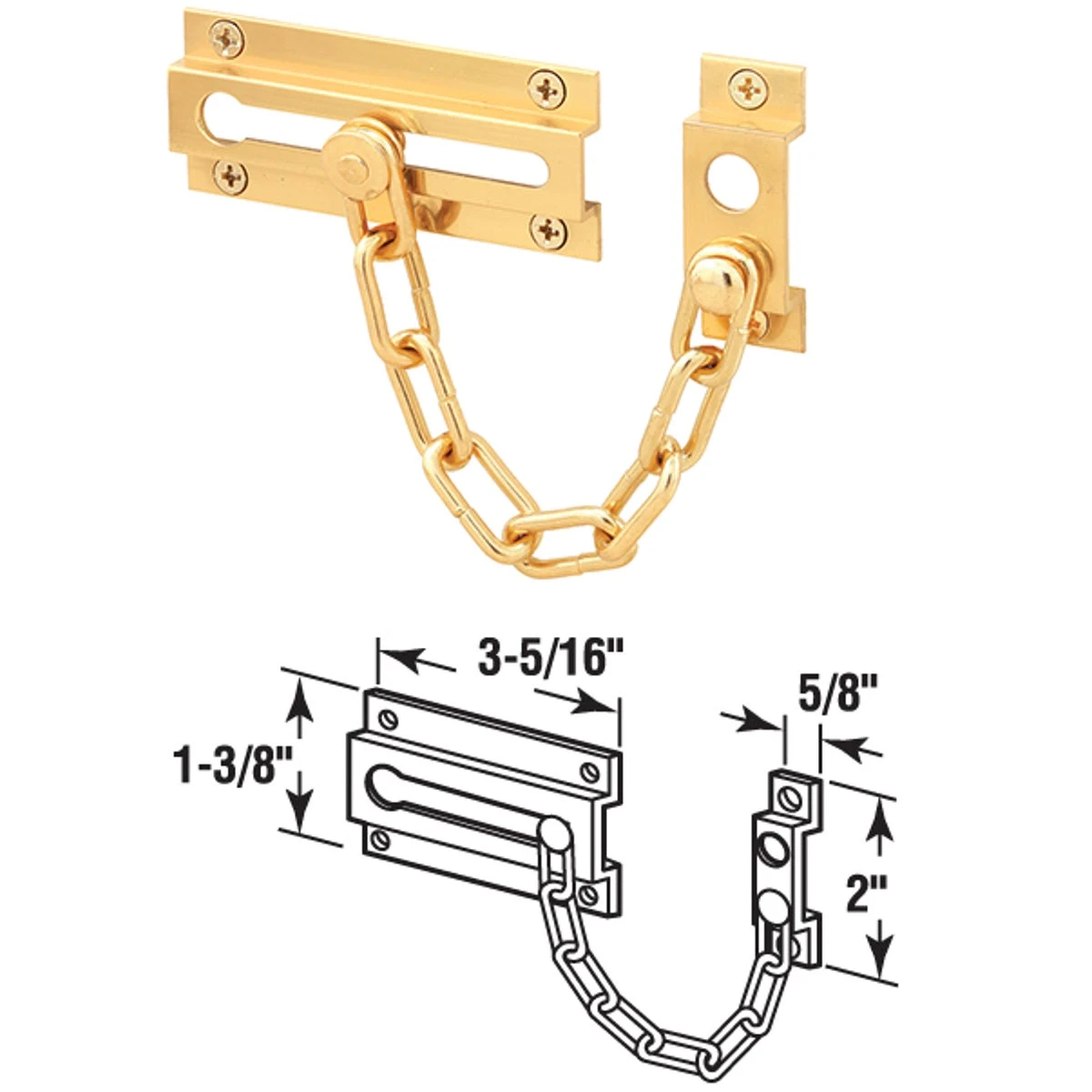 Brass Chain Door Guard 1-1/4" X 3-1/2" With Fasteners