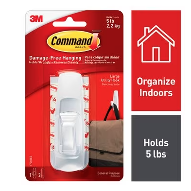 Command 17003CS Clip Strip, 0.46 in Thick, Plastic Backing, White, 5 lb