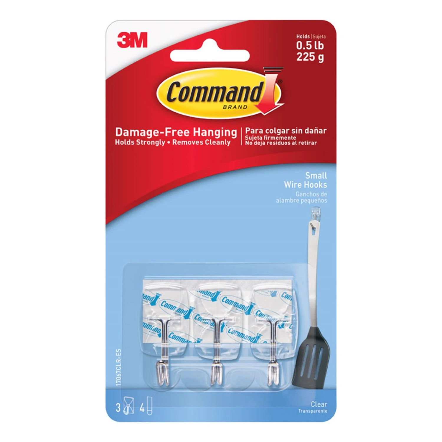 Command 17067CLR Wire Hook, 0.5 lb, 3 -Hook, Metal/Plastic, Clear