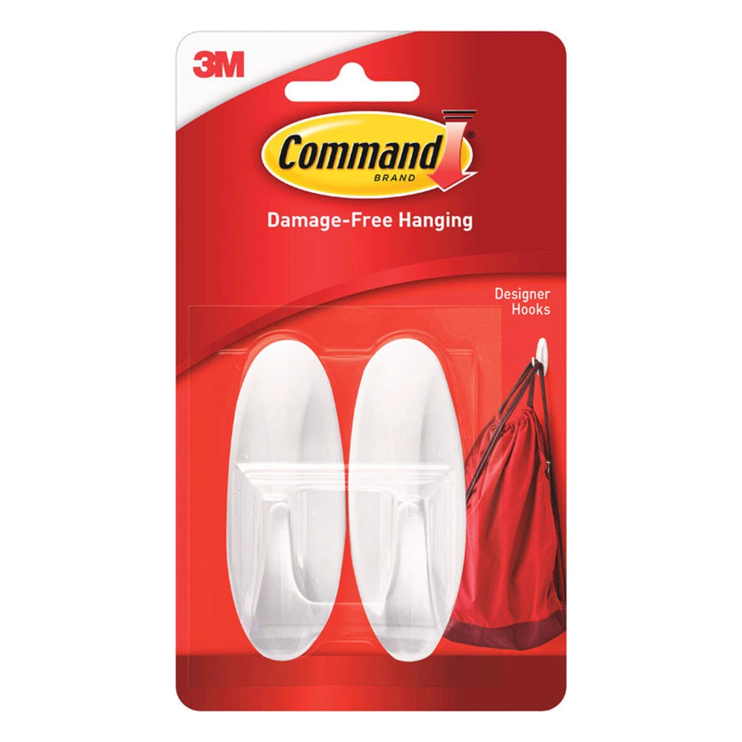Command 17081 Medium Designer Hook, 3-1/8 in L x 1-1/8 in W x 1-1/8 in H Dimensions, 5/8 in Opening, 3 lb, 2-Hook, 2/PK