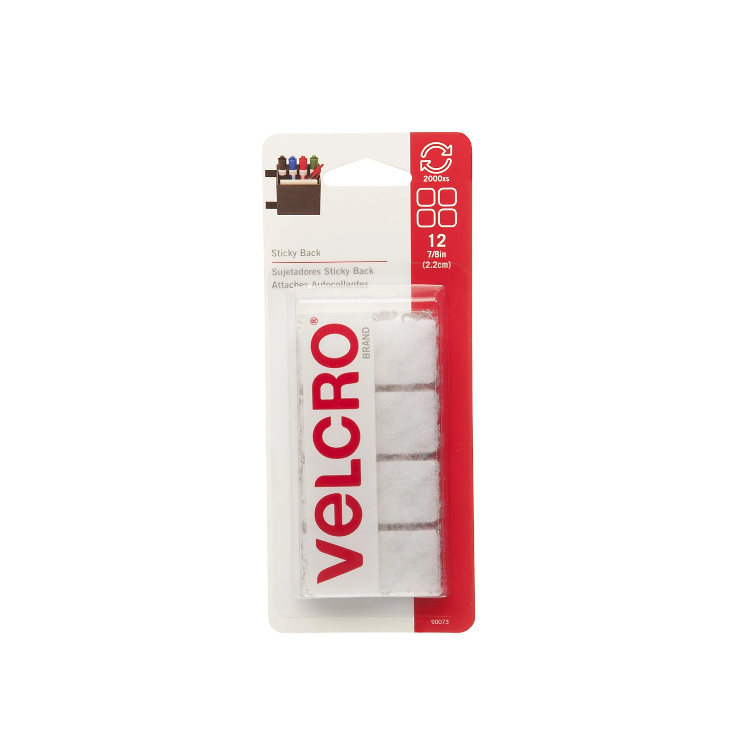 VELCRO Brand 90073 Hook and Loop Fastener, 7/8 in W, 7/8 in L, Nylon, White, Rubber Adhesive