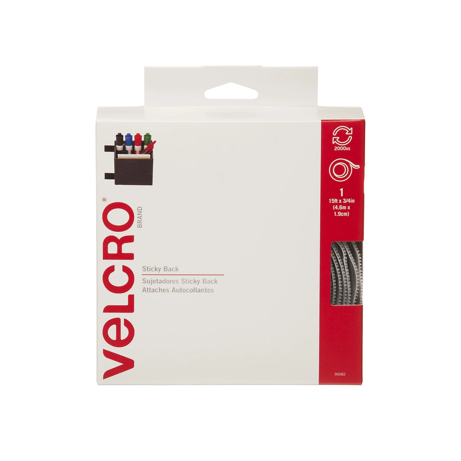 VELCRO Brand 90082 Hook and Loop Fastener, 3/4 in W, 15 ft L, Nylon, White, Rubber Adhesive