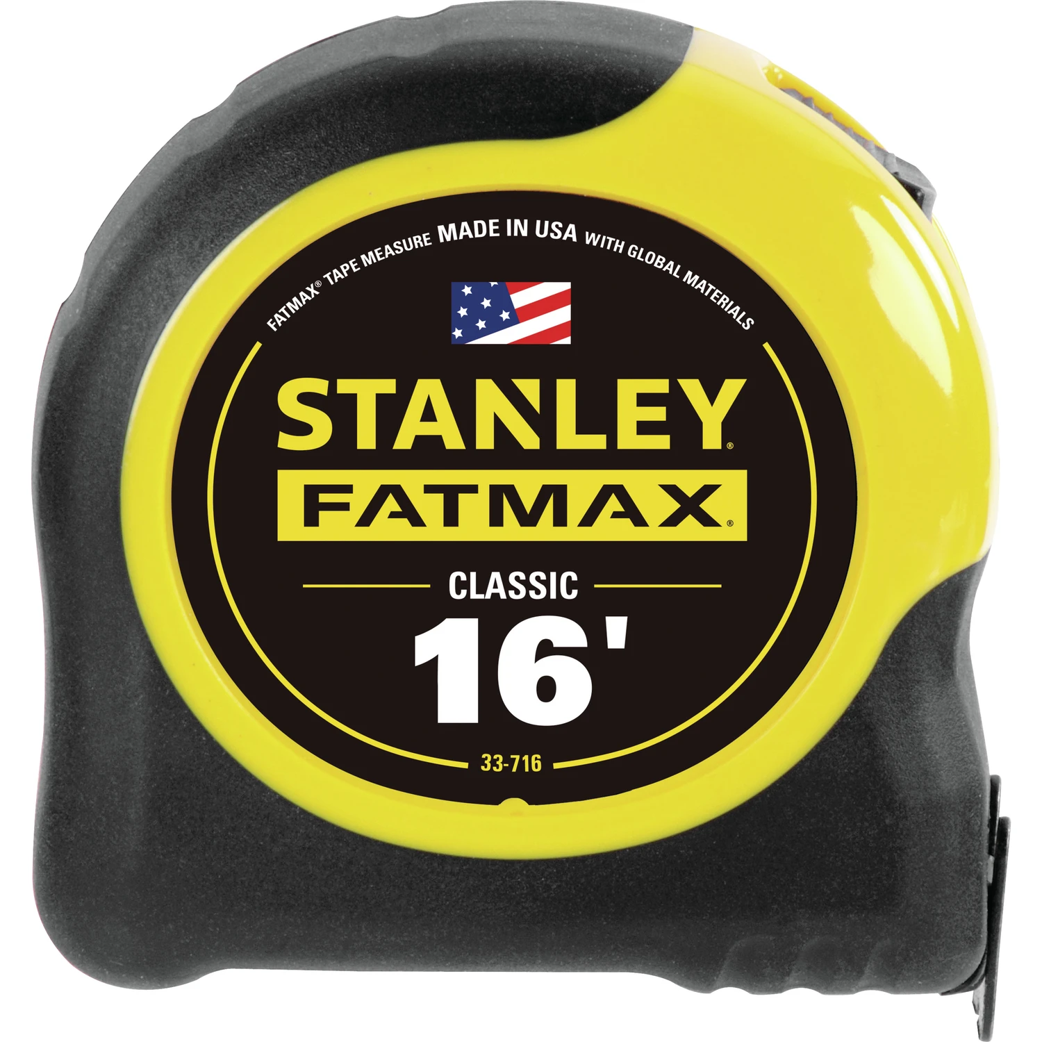 STANLEY 33-716 Measuring Tape, 16 ft L Blade, 1-1/4 in W Blade, Steel Blade, ABS Case, Black/Yellow Case