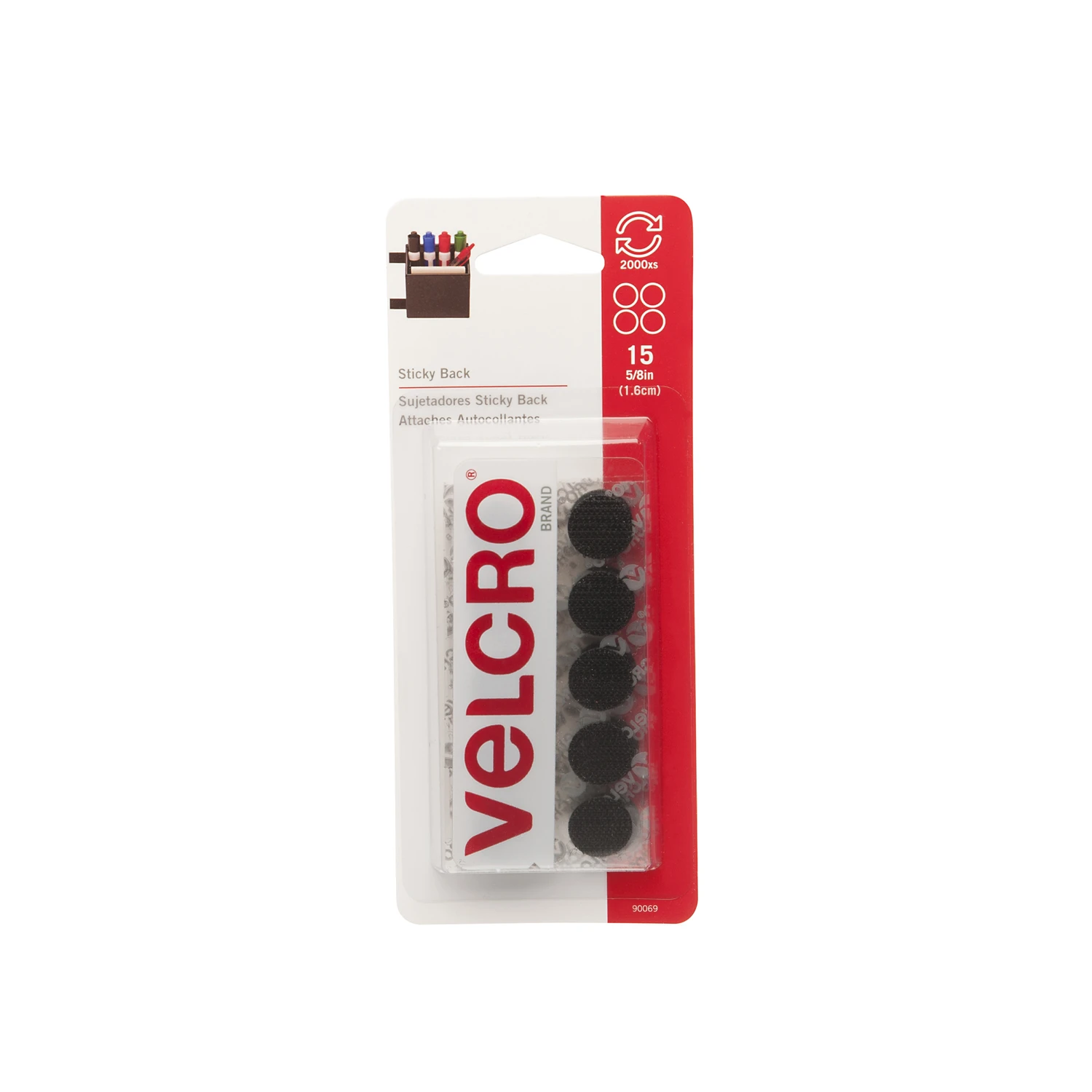 VELCRO Brand 90069 Hook and Loop Fastener, 5/8 in W, Nylon, Black, Rubber Adhesive