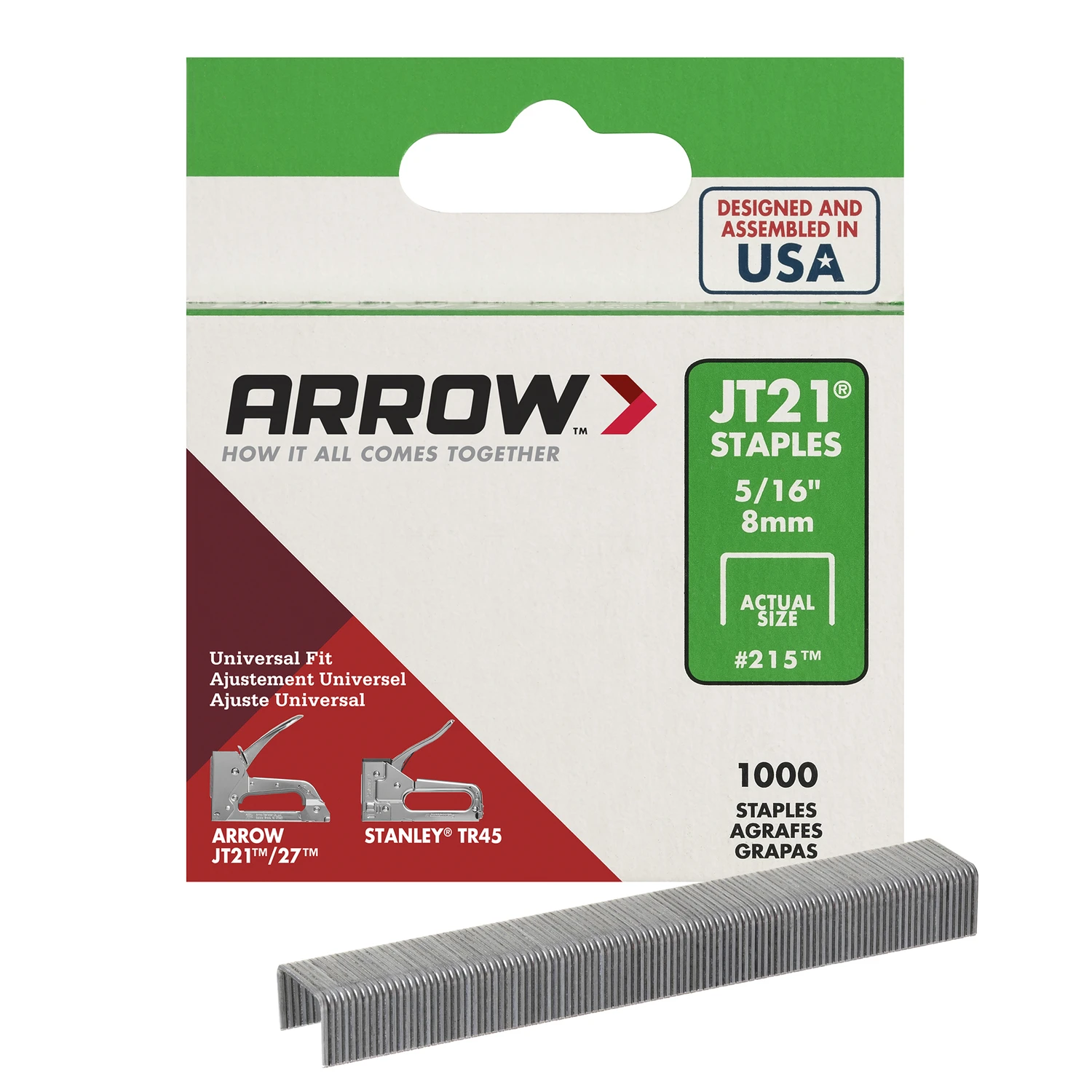 Arrow 215 Staple, 7/16 in W Crown, 5/16 in L Leg, Steel, 0.03 ga