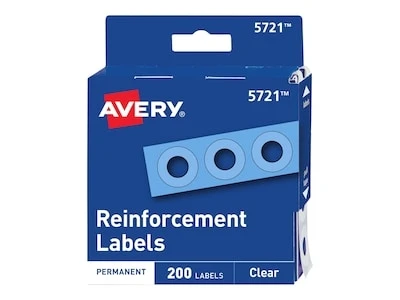 Clear Hole Reinforcements, 1/4 Inch Diameter, 200 Count Dispenser Pack