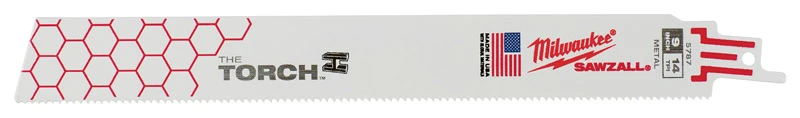 Milwaukee The Torch 48-00-5787 Reciprocating Saw Blade, 1 in W, 9 in L, 14 TPI, Bi-Metal Cutting Edge Milwaukee The Torch 48-00-5787 Reciprocating Saw Blade, 1 in W, 9 in L, 14 TPI, Bi-Metal Cutting Edge
