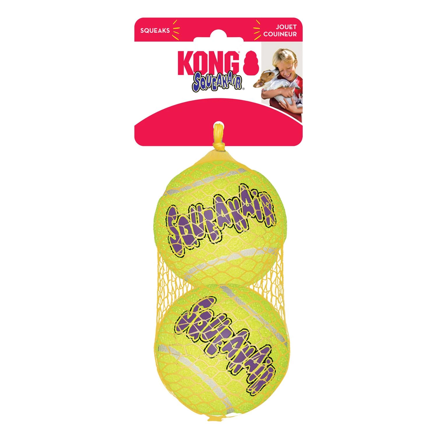 Kong SqueakAir AST1 Dog Toy, Squeaker, L, Ball, Yellow, 10.8 in H x 4.3 in W x 3.3 in D, 2/PK Kong SqueakAir AST1 Dog Toy, Squeaker, L, Ball, Yellow, 10.8 in H x 4.3 in W x 3.3 in D, 2/PK