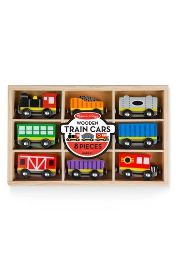 Wooden Train Cars Toy Set - 8 Piece Collection