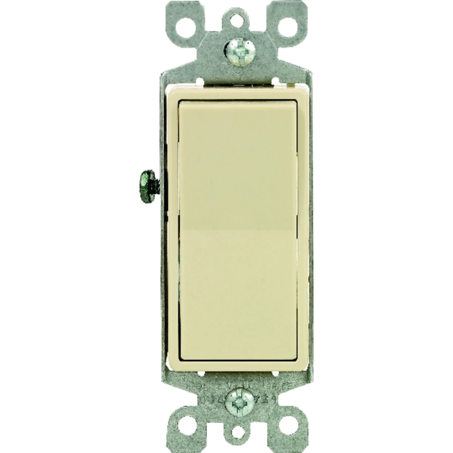 Decora S11-05601-2IS Rocker Switch with Ground Screw, 15 A, 120/277 VAC, SPST, Push-In, Side Wire Terminal, Ivory