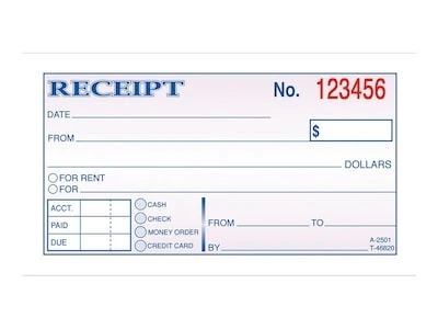 Dc2501 Two-part Carbonless Receipt Book, 2-3/4 X 5-3/8, 50 Forms
