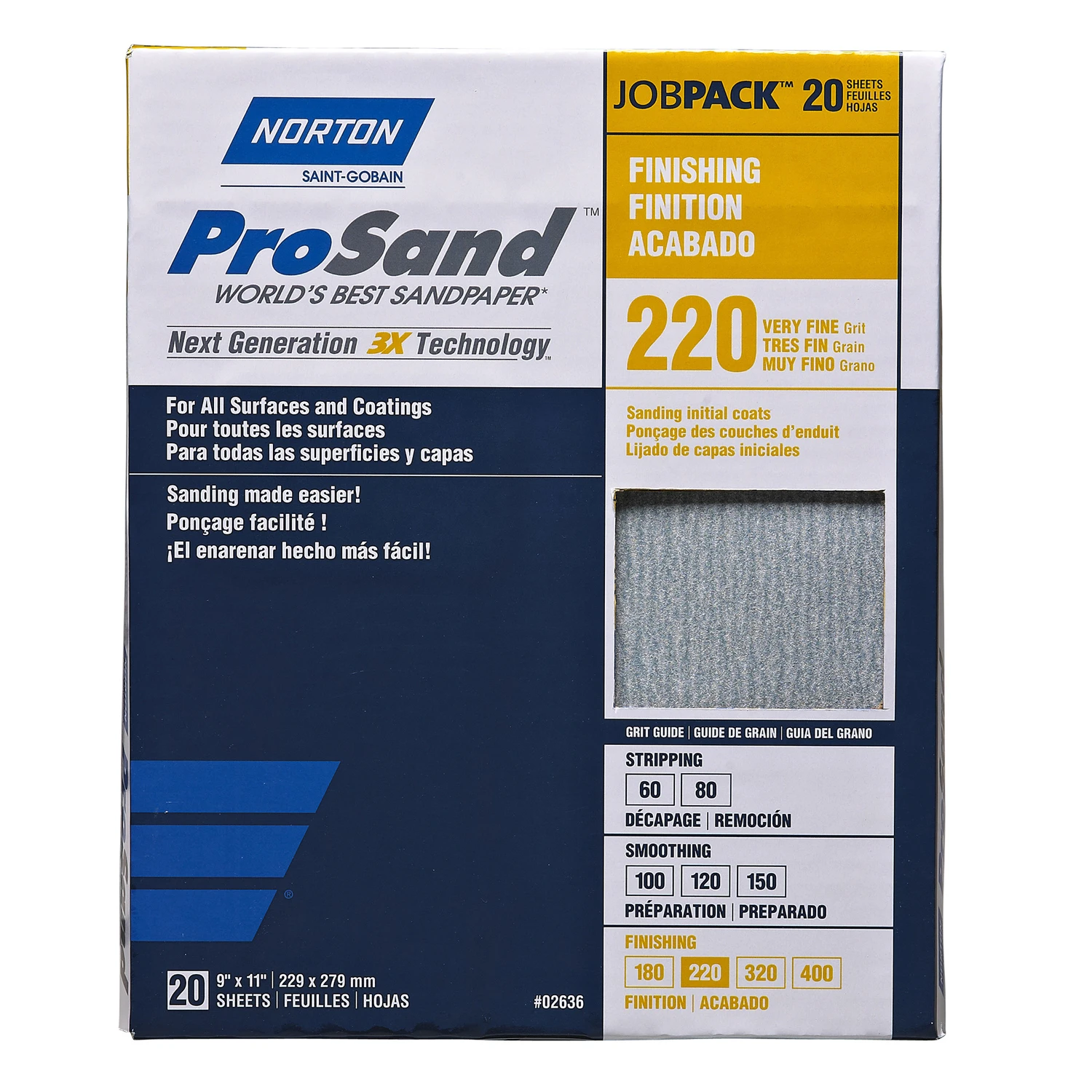 Prosand 11 In L X 9 In W 220 Grit Aluminum Oxide Sandpaper 20 Pk