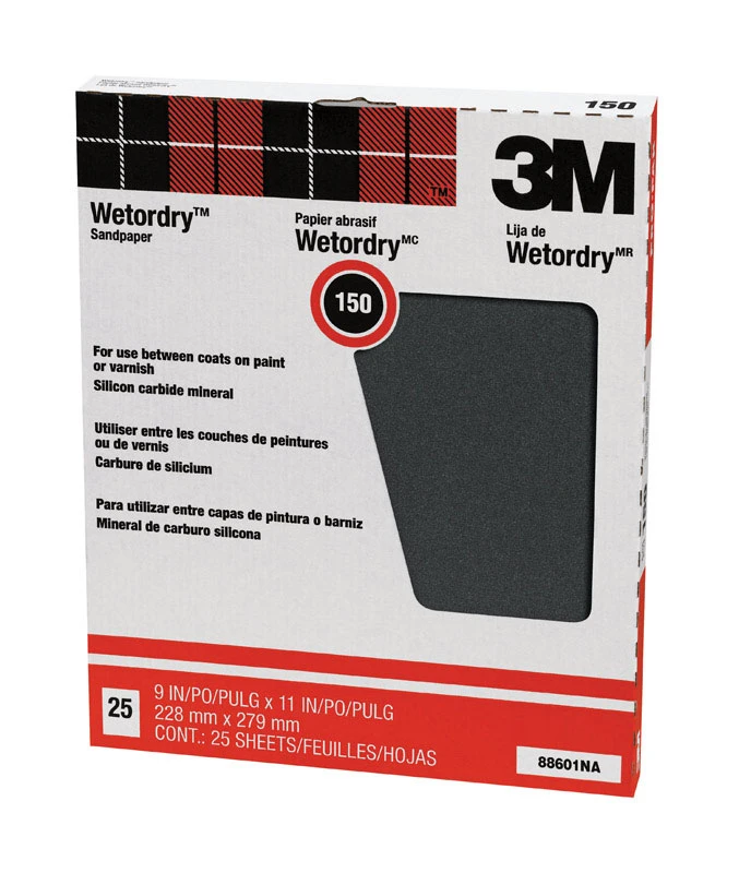 11 In. L X 9 In. W 150 Grit Silicon Carbide Sandpaper 25 Pk Wet/dry