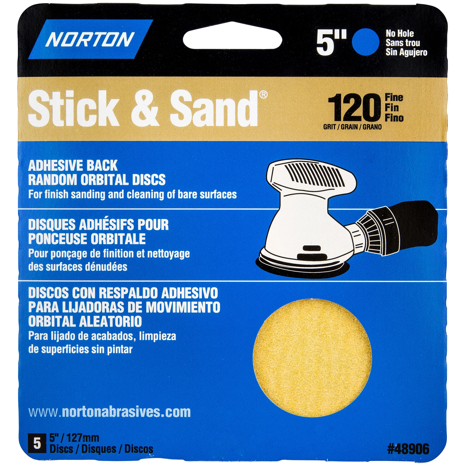 48906 Stick & Sand 5 In. Adhesive Sanding Disc, 120 Grit, Aluminum Oxide, 5 Pk