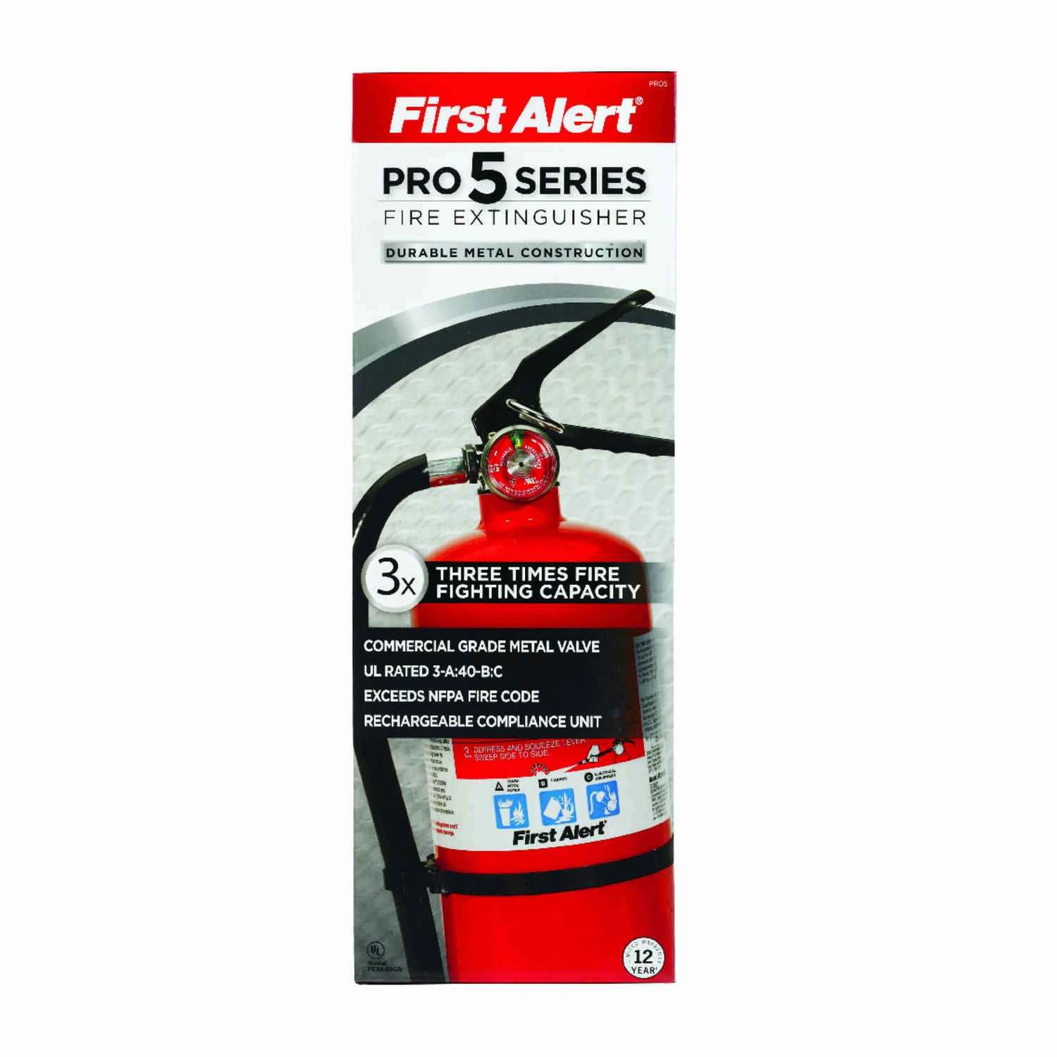 Rechargeable Fire Extinguisher, Heavy-Duty, Red, 3A: 40-B:C