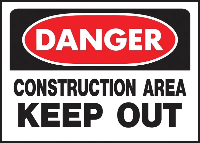 520 Osha Danger Construction Area Keep Out Sign, 10 In. H X 14 In. W, Pack Of 5