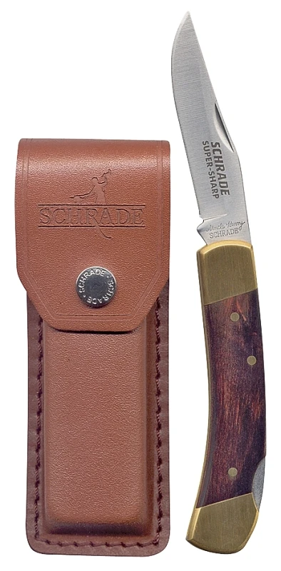 Lb5 Smokey Lock Back Pocket Knife With Leather Sheath, 2.8 In Blade
