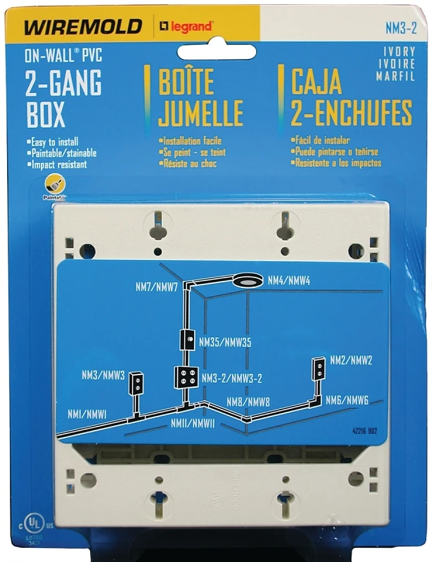 Nm3-2 2-gang Outlet Box, Non-metallic, Ivory, Wall Mounting, 0 Knockouts