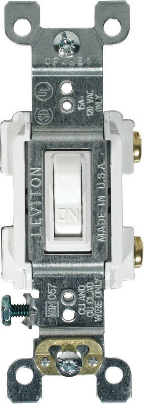 Leviton RS115-WCP Toggle Switch, 15 A, 120 V, 3-Position, Push-In, Side Wire Terminal, Thermoplastic Housing Material