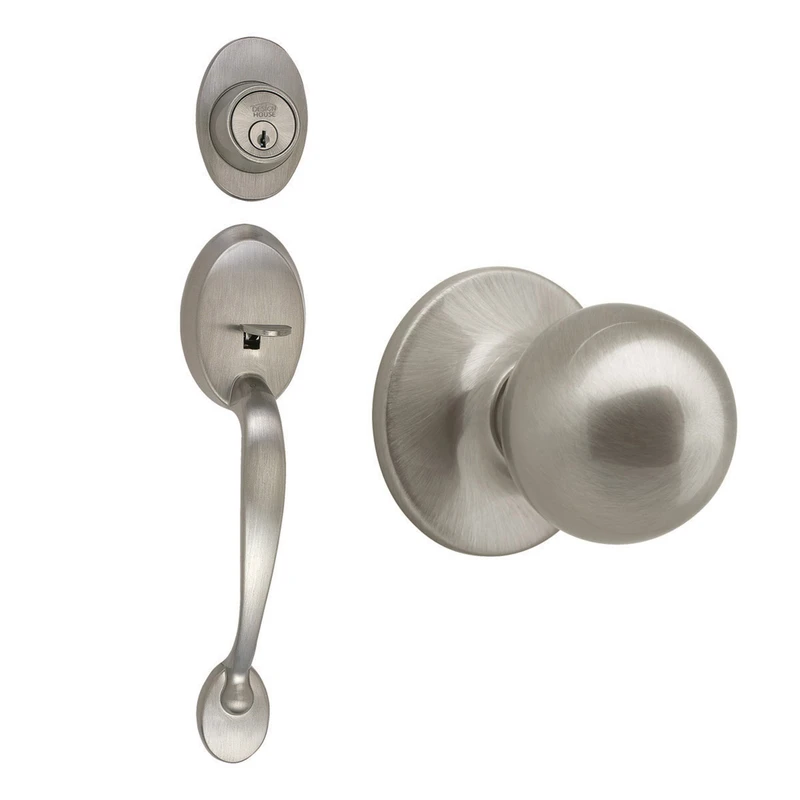Coventry Satin Nickel Handleset With Ball Knob And Single Cylinder Deadbolt