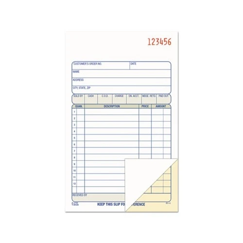 "Adams Sales Order Book, Ruled, 2-Part, White/Canary, 4 3/16"" x 7 3/16"", 1/Ea"