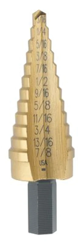 Unibit 15104 Step Drill Bit, 3/16 To 7/8 In Diameter, 3 In Overall Length
