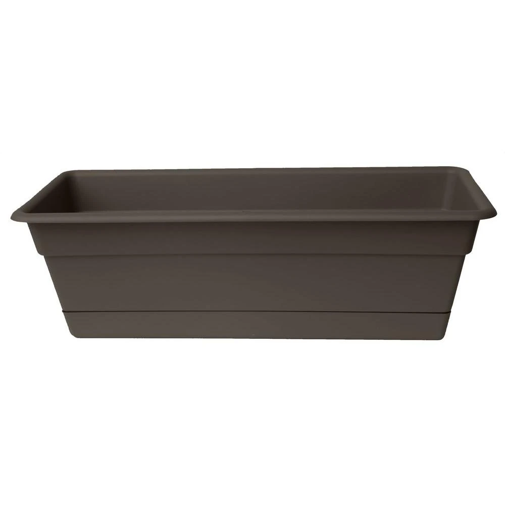 30 X 5.75 Dura Cotta Plastic Window Box Planter In Peppercorn With Saucer