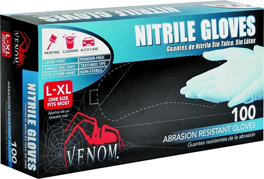 Ven4145 Nitrile Disposable Gloves, L/xl, Blue, 100 Pk, Powder-free