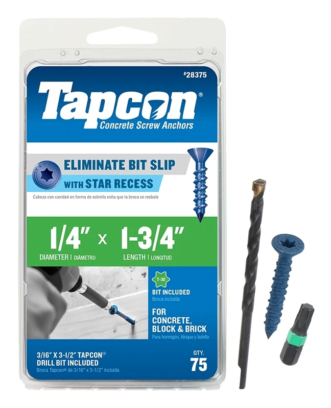 1/4 In. X 1-3/4 In. Steel Concrete Screw Anchor, 75 Pk, Star/flat Head