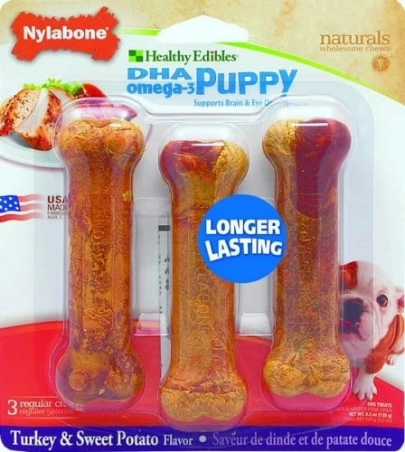 Nylabone Healthy Edibles Regular Turkey & Sweet Potato Puppy Chews, Pack of 3 Chews (4.5" Length; For Pets up to 30 lbs.)