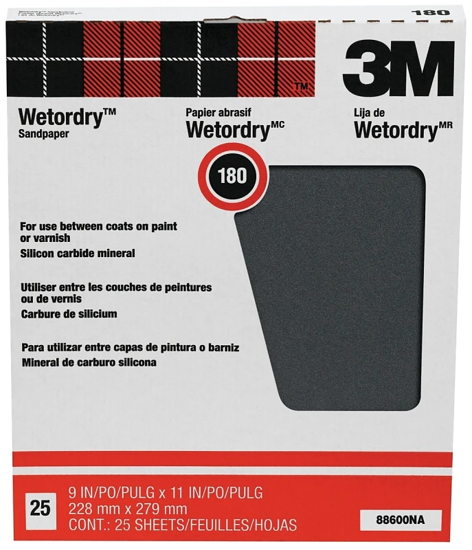 88600 Wet/dry Sandpaper, 9x11 In, 180 Grit, Fine, Pack Of 25 Sheets