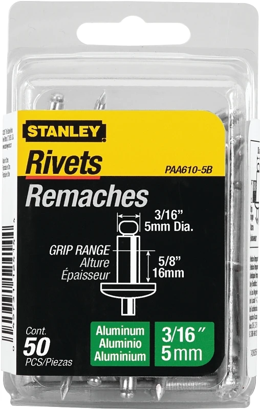 Paa610-5b 3/16" X 5/8" Aluminum Blind Rivets, 50 Pk, Reusable
