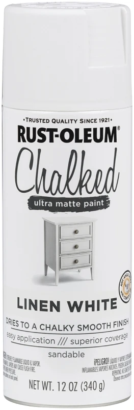 Rust-Oleum 302591 Chalk Spray Paint, Ultra Matte, Linen White, 12 oz Can