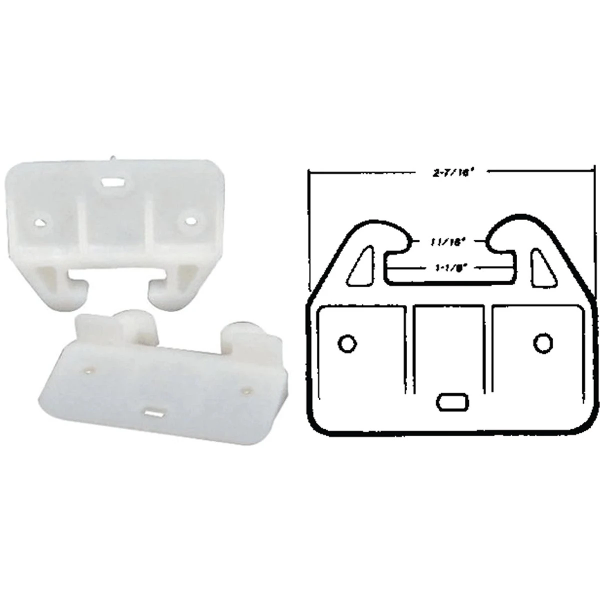US Hardware WP-8813C Series Drawer Guide, For: 1-1/8 in Track, Plastic, White