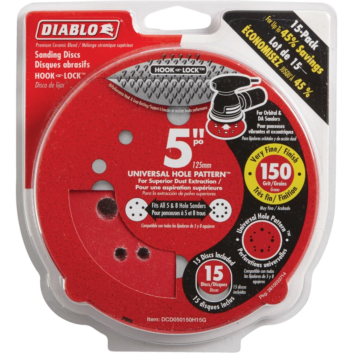 Diablo DCD050150H15G Sanding Disc, 6 in Dia, 150 Grit, Very Fine, Ceramic Abrasive, 6-Hole