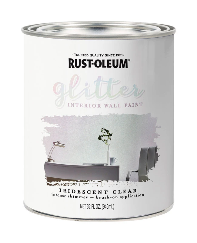 323860 Iridescent Clear Glitter Interior Wall Paint, 1 Qt (32 Oz), Satin Finish