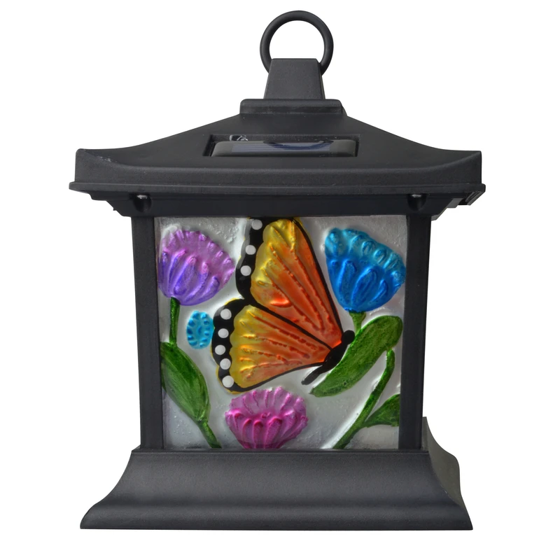Moonrays Stained Glass Hanging Lantern 9 In. H. Solar Stake Light