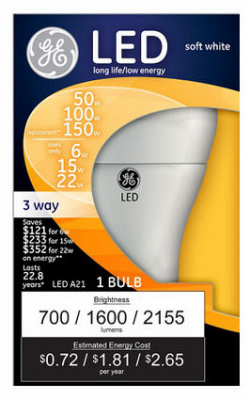 3-Way LED Light Bulb, Soft White, 6/15/22-Watt