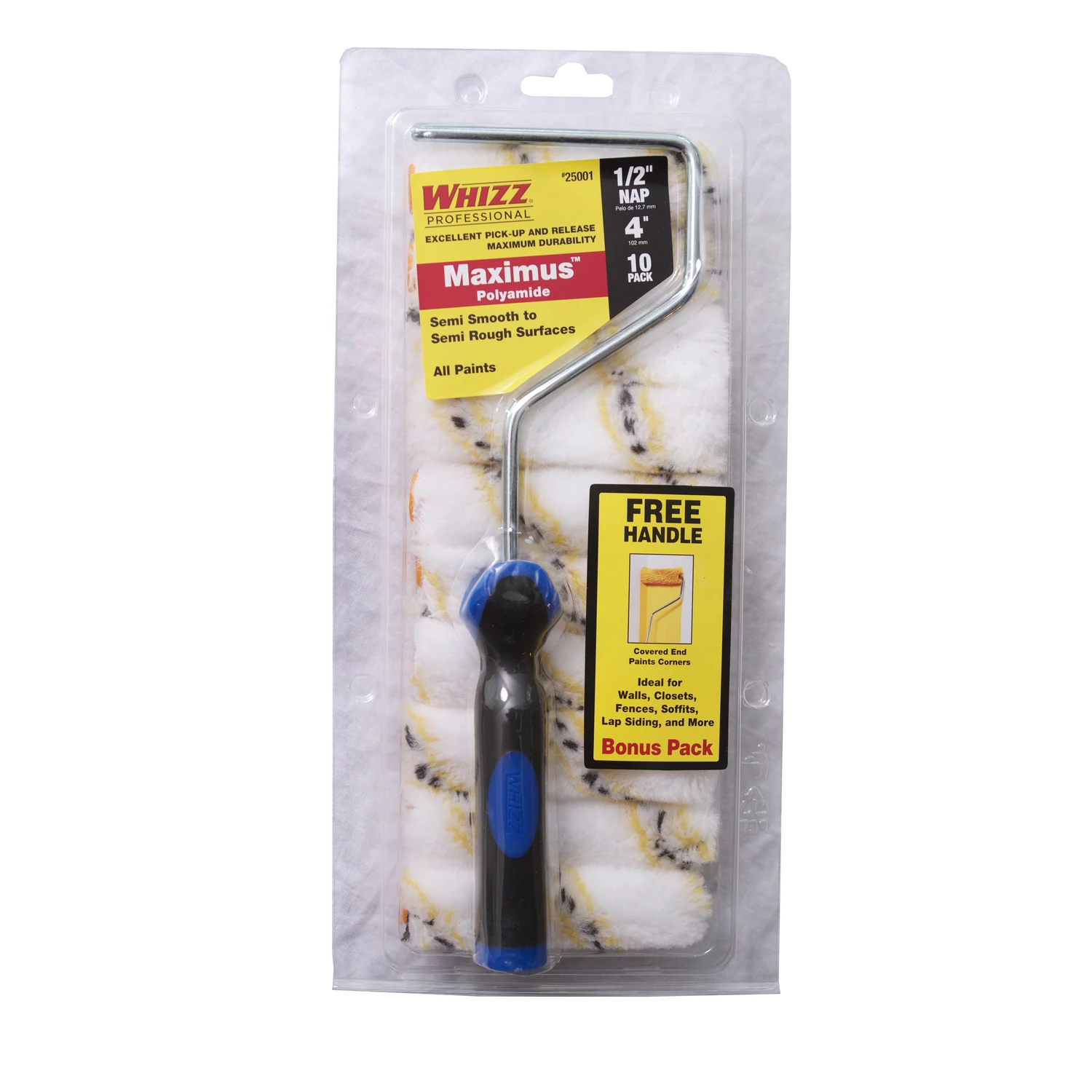 Maximus 4 In. X 1/2 In. Mini Paint Roller Cover & Frame, 10-pack, Polyamide
