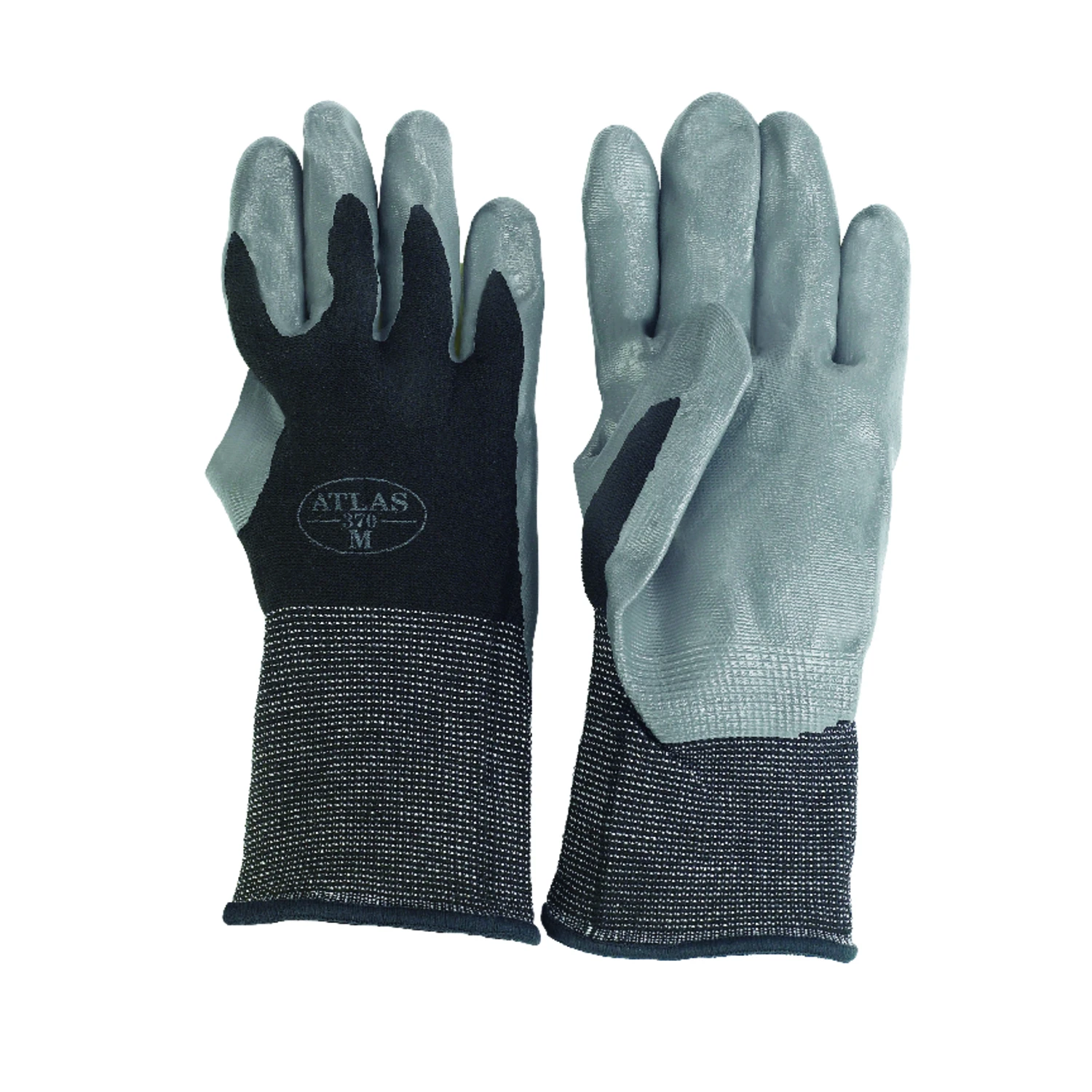370bm-07.rt Medium Nitrile Dipped Gloves, Black/gray, Knit Wrist, 1 Pair
