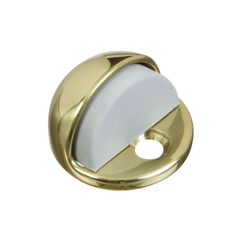 Solid Brass Door Stop With Rubber Bumper, Bright Gold Finish, 1.75 In.