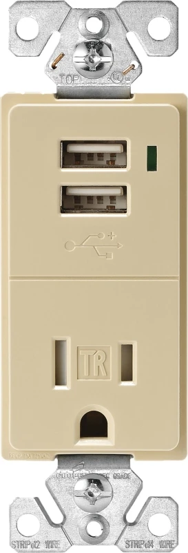 Tr7740v-k Combination Usb Receptacle, 15 A, 2 Usb Ports, Ivory