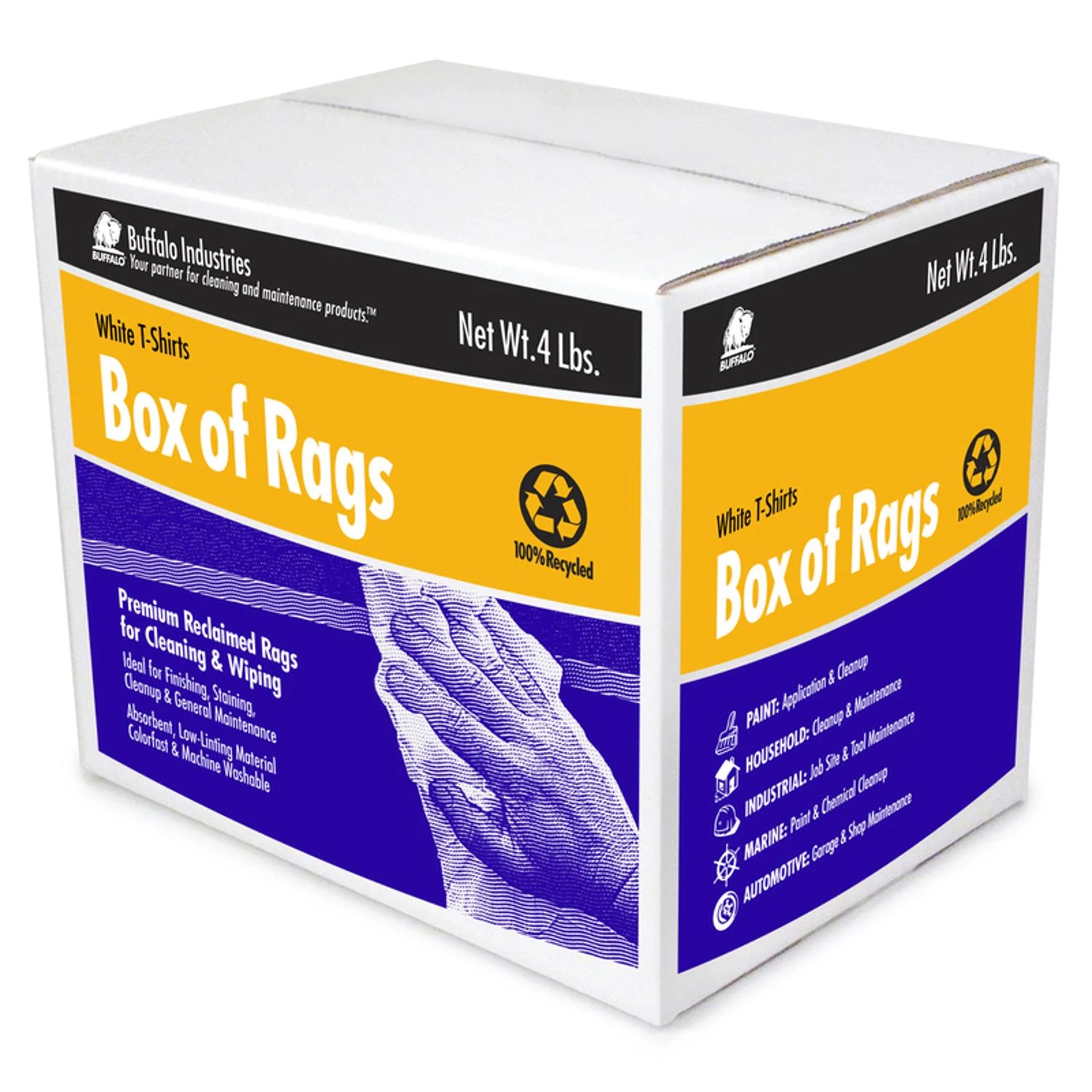 10520 Recycled White Cloth Wiping Rags - 4 Lb Box