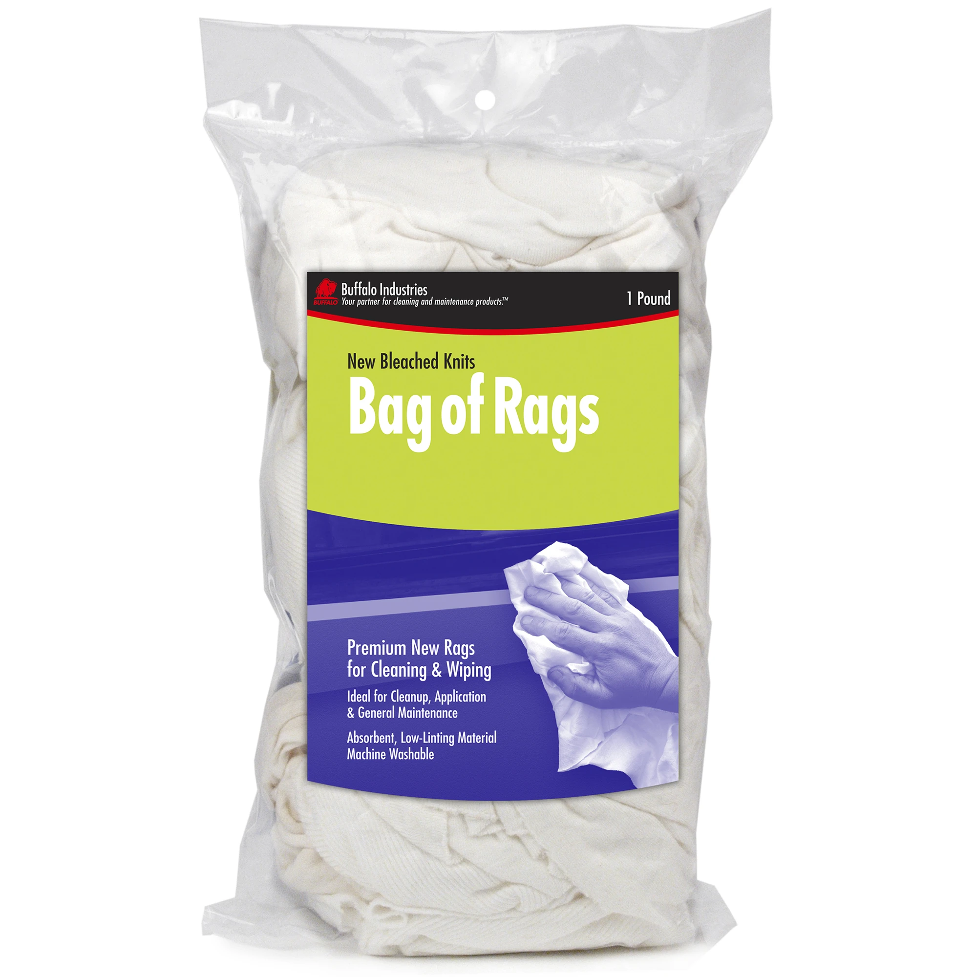 60200 Professional-grade Bleached Knit Wiping Rags - 1 Lb Bag