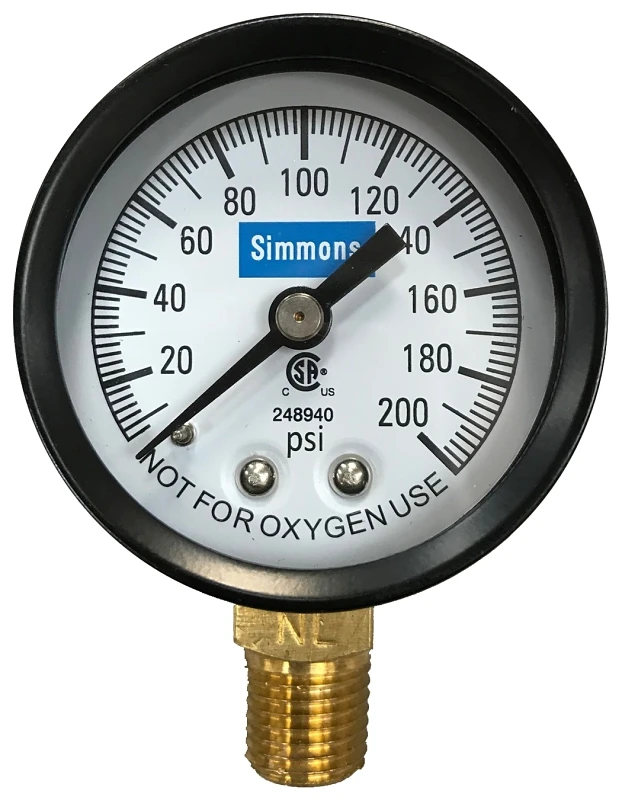 1306 1/4 In. Mpt Pressure Gauge, 200 Psi, 2 In. Dial Size