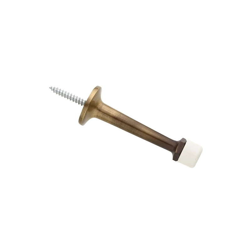 Doorstop, Wall-Mount, Rigid, Polished Antique Brass, 3 In.